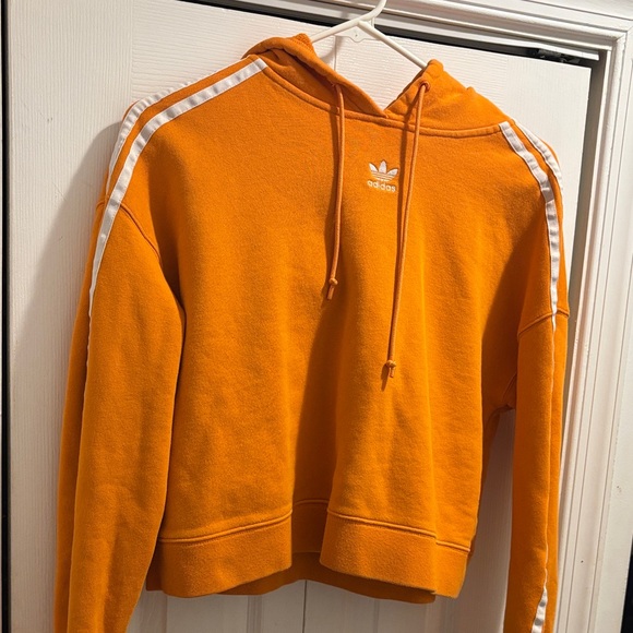 Adidas Hoodie over Jacket Cropped Vibrant Orange with White Accents - Picture 2 of 6